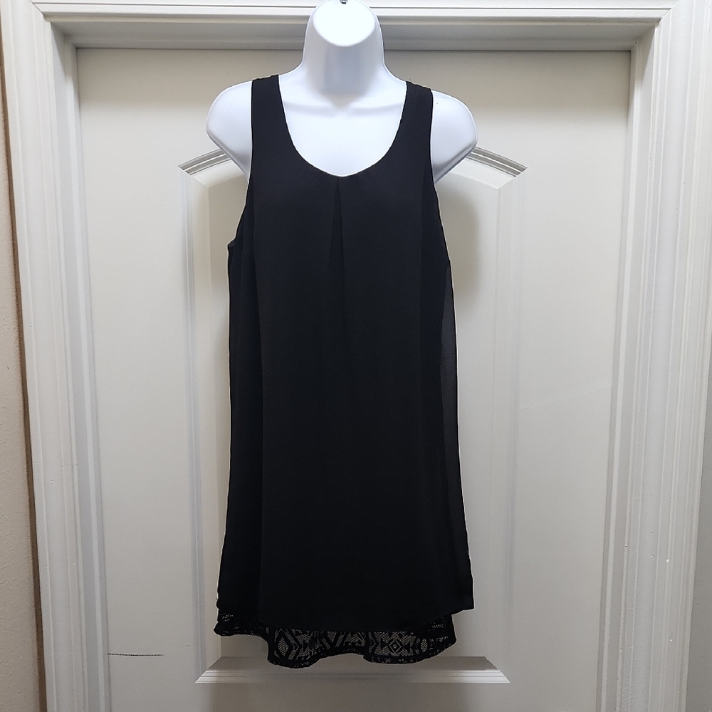 Black Sleeveless Dress with Lace Hem